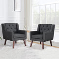 Accent Chair Button-Tufted Upholstered Living Room Chairs Comfy Reading Chair Mid Century Modern Chair with Linen Fabric Lounge Arm Chairs for Living Room Bedroom (Grey Set of 2)