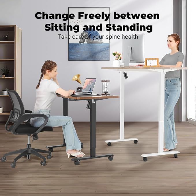 Standing Desk 63 x 24 in Adjustable HeightElectric Stand Up DeskCurved Sit Stand Home Office Computer Desk with casters Mouse pad and Headphone Hook(White)