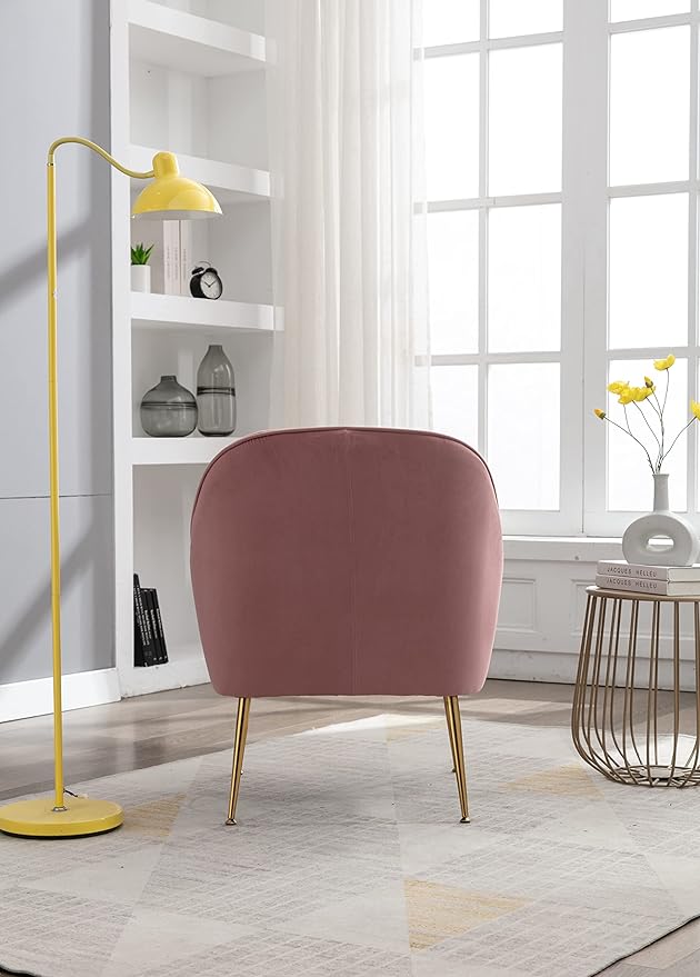 Modern Ergonomics Soft Velvet Fabric Material Accent Chair with Gold Legs and Adjustable Feet Screws for Indoor Home Living RoomPink