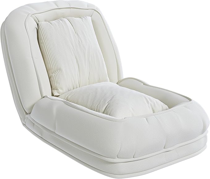 71 Upholstered Human Dog Bed for Adults &amp Pets 5 Adjustable Foldable Lazy Sofa Bed with 2 Soft Pillows for Bedroom Living Room Reading Corner Off White