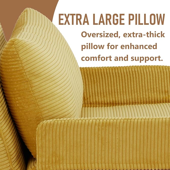 3 in 1 Sleeper Chair Bed Foldable Convertible Chair with Armrest Thickened Cushion and Sponge Corduroy Fabric Adjustable Backrest Upholstered Accent Sofa for Apartment/Bedroom/Office - Yellow