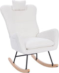 Upholstered Nursery Rocking Chair for Living Room BedroomWhite Teddy