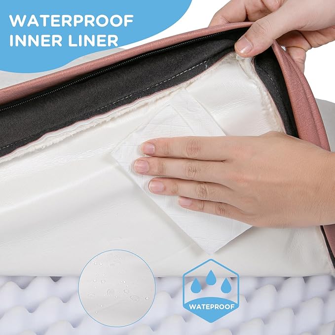 Orthopedic Dog Bed for Extra Large Dogs Jumbo Waterproof Deluxe Plush Dog Crate Bed with Removable Washable Cover &amp Anti-Slip Bottom Egg Crate Foam Pet Bed Mat 47.5 x 29 Inches Pink