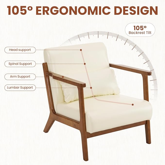 MOJAY Modern Accent Chair with Ottoman PU Leather Upholstered Armchair Living Room Chair for Bedroom Balcony Reception