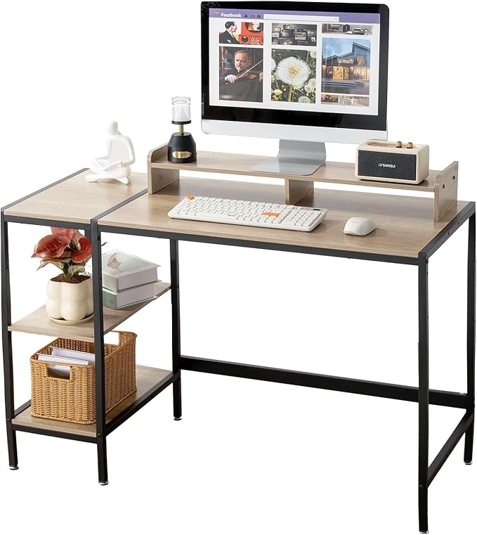 47-inch Computer Desk with Storage Shelf - Gray Ideal Gaming Desk for Bedrooms Small Spaces and Home Offices Modern Writing Desk for PCs.