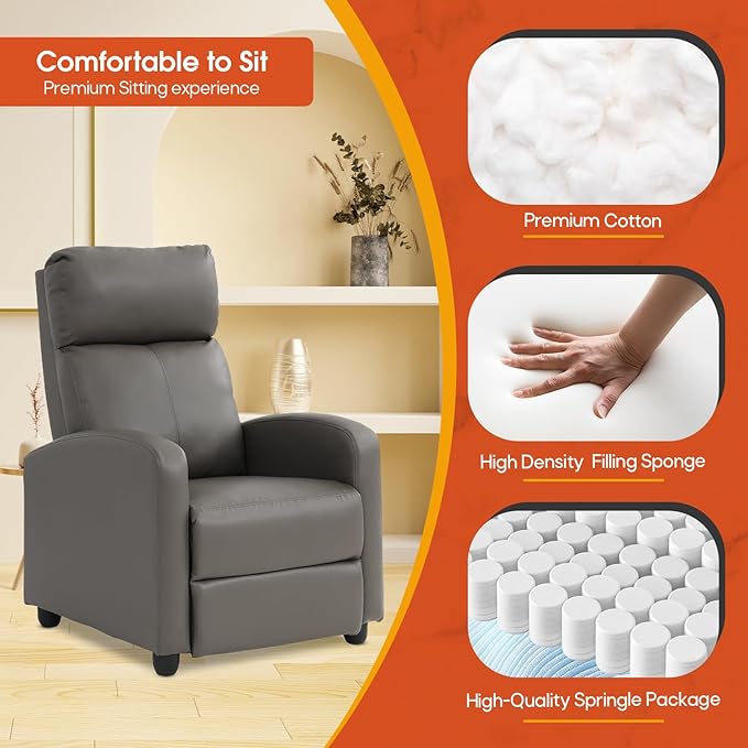 Recliner Chair for Living Room Recliner Sofa Wingback Chair Single Sofa Accent Chair Arm Chair Home Theater Seating Modern Reclining Easy LoungeGrey