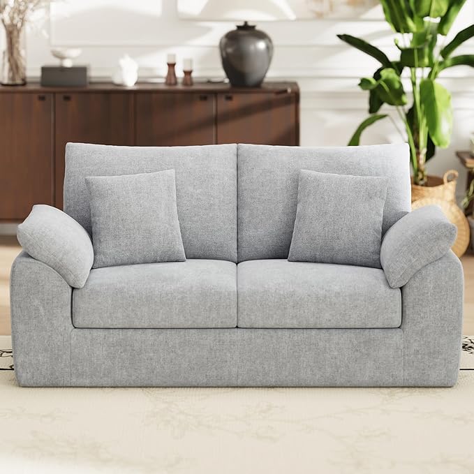 76 Boneless Loveseat Sofa Cloud Foam Couch 3 Seater Upholstered Midcentury Mondern Love Seat Wide Armrest and 4 Pillows for Home Living Room/Small Spaces No Assembly Required Grey