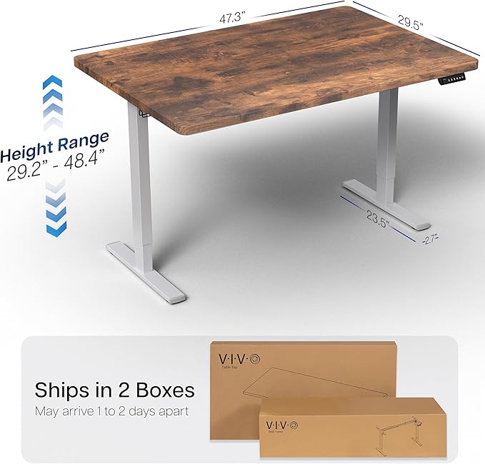 VIVO Electric 48 x 30 in Rustic Standing Desk Memory Height Adjustment 1B Series Holds 220 lbs One-Piece Vintage Brown Top Gray Frame DESK-KIT-1G5N