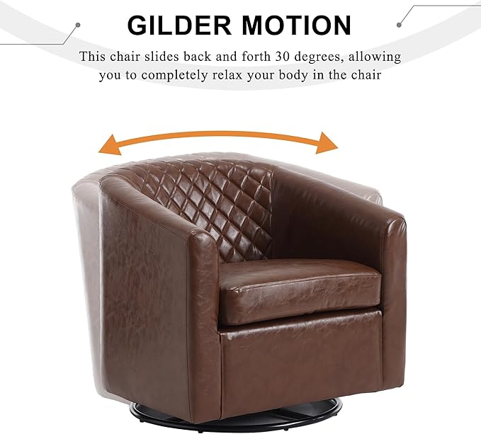 Swivel Gilder - Modern Round Armchair 360 Swivel Leather Barrel Club Chair for Living Room Bedroom Office (Brown)