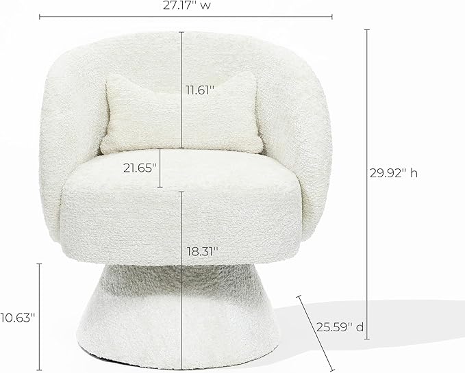 LuxenHome Swivel Barrel Accent Chair Club Swivel Chair with Upholstered Boucle Accent Chair with 360 Wood Base Arm Chairs for Living Room Bedroom Nursery Accent Sofa Chairs Cream