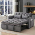 3 in 1 Folding Convertible Sofa Bed 55'' Pull Out Couch Bed with Side Pocket Velvet Fabric Loveseat Sleeper Sofa with Adjustable Backrest Easy AssemblyPerfect for Living Room Grey