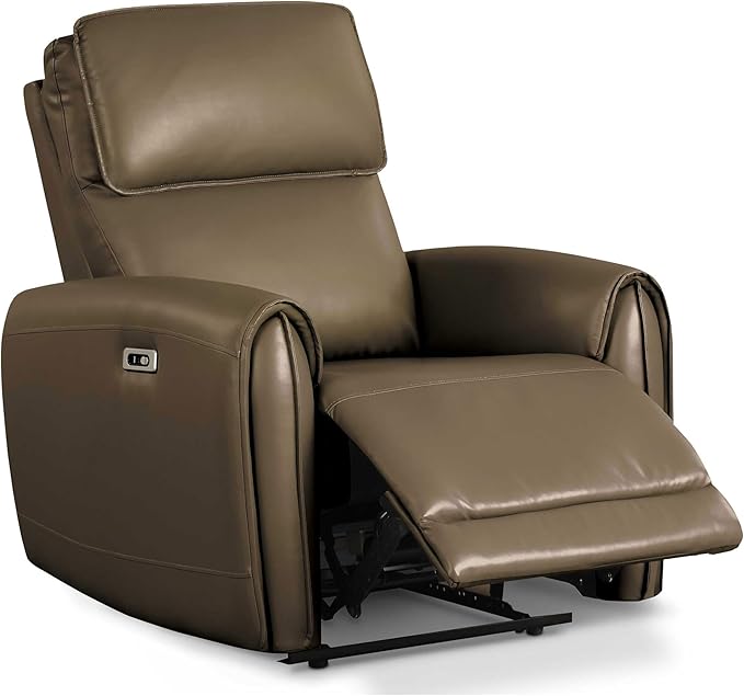 Furniture of America Osfrend Faux Leather Upholstered 35-inch Power Recliner Chair with Contour Arms and USB Chargers for Living Room Office Light Brown