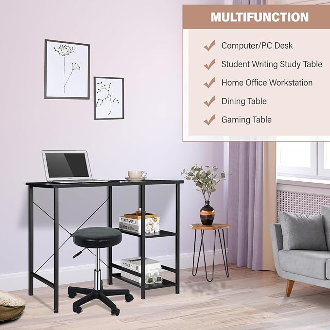 ZENY Small Computer Desk with Storage Shelves 36” Sturdy Home Office Writing Desk/Laptop PC Workstation Desk Metal Frame Computer Table Black
