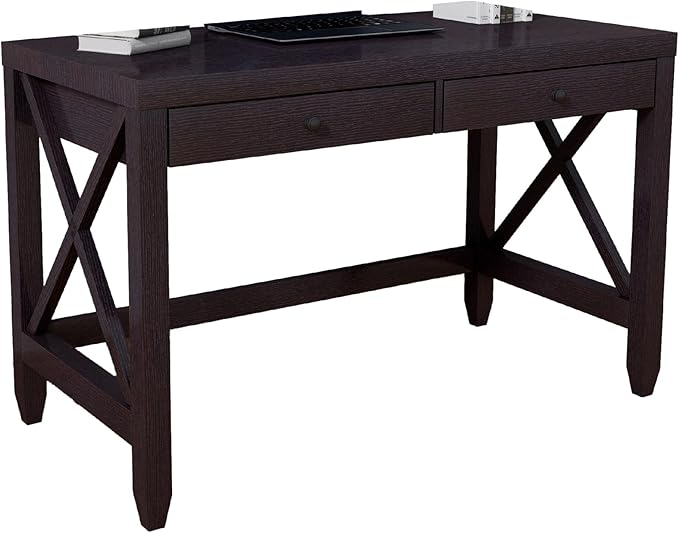 Benjara Home Office Writing Desk- 2 Drawers- 47 Farmhouse Red Cocoa Brown