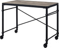Rustic Oak and Black Writing Work Study Desk with Wheels Rectangle Wooden Top for Home Office Industrial-Style