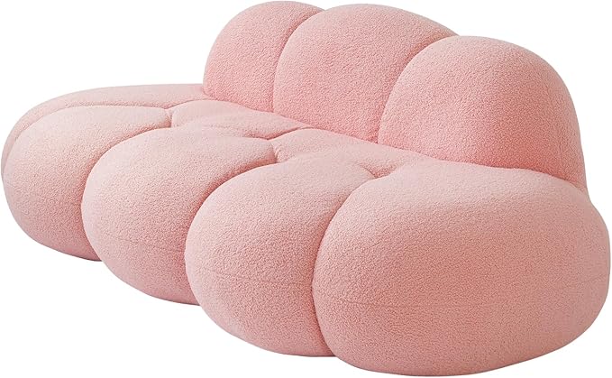 JACH 3 Seater Cloud Sofa for Living Room Modern Sherpa Upholstered Couch Minimalist Leisure Sofa Comfy Cloud Couch for Apartment Small Space No Assembly Required (Pink)