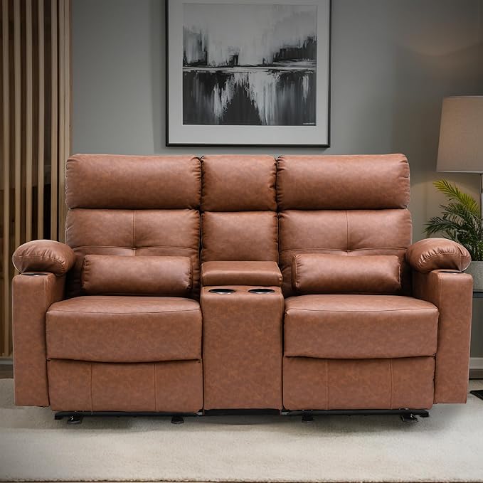 68 Power Reclining Loveseat with Heat &amp Massage Wall Hugger Double Reclining Sofa with Console Cup Holders &amp Storage Power Reclining Couch for Camper Trailer RV Home Theater Living Room