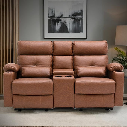 68 Power Reclining Loveseat with Heat &amp Massage Wall Hugger Double Reclining Sofa with Console Cup Holders &amp Storage Power Reclining Couch for Camper Trailer RV Home Theater Living Room