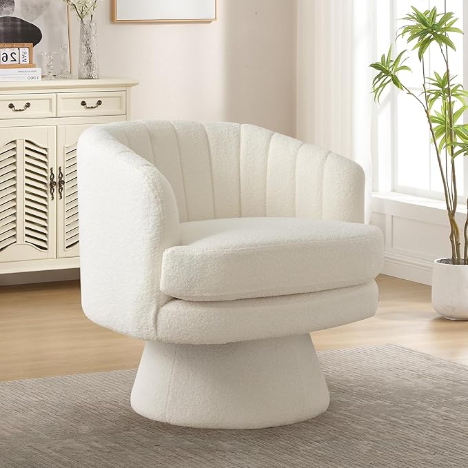 ANJ Swivel Accent Chair Modern Cozy Lambswool Accent Chair Comfy Round Armchiars 360 Degree Swivel Barrel Chairs for Living Room Bedroom Office Beige