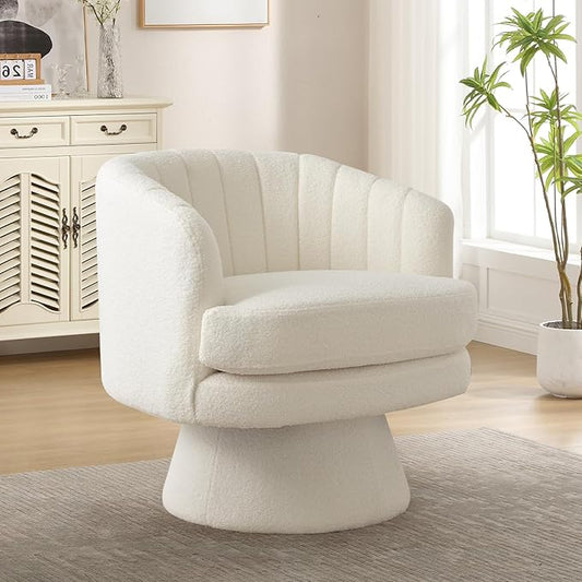 ANJ Swivel Accent Chair Modern Cozy Lambswool Accent Chair Comfy Round Armchiars 360 Degree Swivel Barrel Chairs for Living Room Bedroom Office Beige