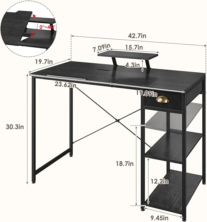 X-cosrack Drafting Table with Storage Shelves &amp Drawer 43 Adjustable Art Desk with Monitor Stand for Home Office Computer Tiltable Draft Drawing Table for Artist Study Writing Workstation Bl
