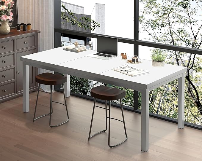 63 x 31 Inch Large Computer Desk Modern Office Desk with Adjustable Feet Gaming Desk with Deep Desktop Study Writing Table for Home Office Work from Home White
