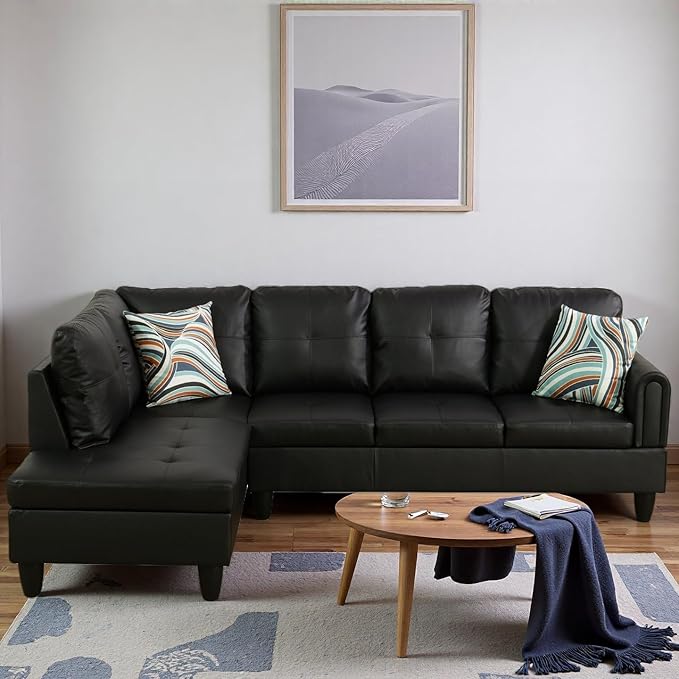L Shape Sectional Couch with Chaise 97 Inch Modular Sofa with Ergonomic Reclined Backrest Sectional Couches for Living Room High-Density Foam for Office and Small Apartment Black
