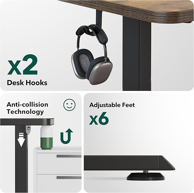 BANTI L-Shaped Standing Desk - 63 x 55 Inch Adjustable Corner Standing Desk with Charging Station - L Shape Sit Stand Table with Memory Controller Splice Board for Home Office Rustic Brown