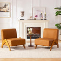 Oversized Accent Chair Set of 2 upholstered armless mid Century Modern Living Room Chair with Wooden Legs for Bedroom/Office/Cafe Faux Leather Cognac Brown