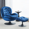 Velvet Swivel Accent Chair with Ottoman Set Modern Tufted Armchair with Footrest for Living Room Reading TV Chair for Adults Comfy Chaise Lounge Chairs with 360 Degree Swiveling for Bedroom Blue