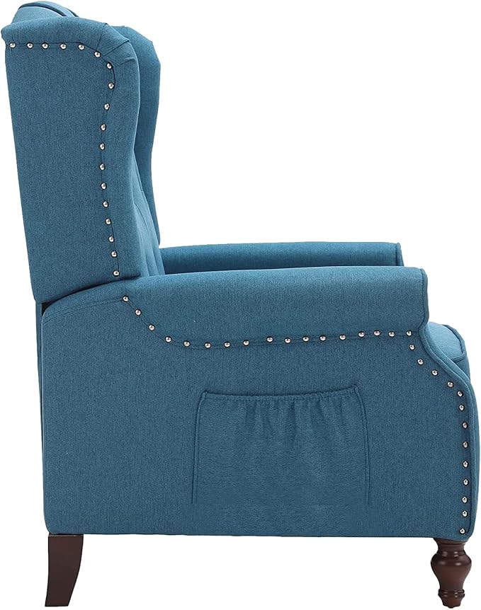 Wingback Recliner Chair with Massage and Heat Tufted Fabric Push Back Recliner Chair for Living Room Vintage Wingback Chair with Remote Control Padded Cushion Backrest Wooden Legs