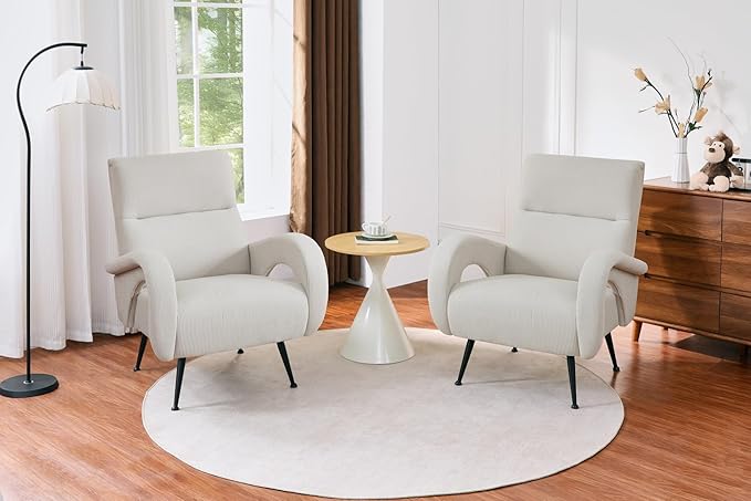 Modern Accent Chair Reading Chair with Corduroy Fabric Upholstered and Hight Backrest Single Sofa Chairs for Living Room Apartment Bedroom and Small Spaces. (Beige)