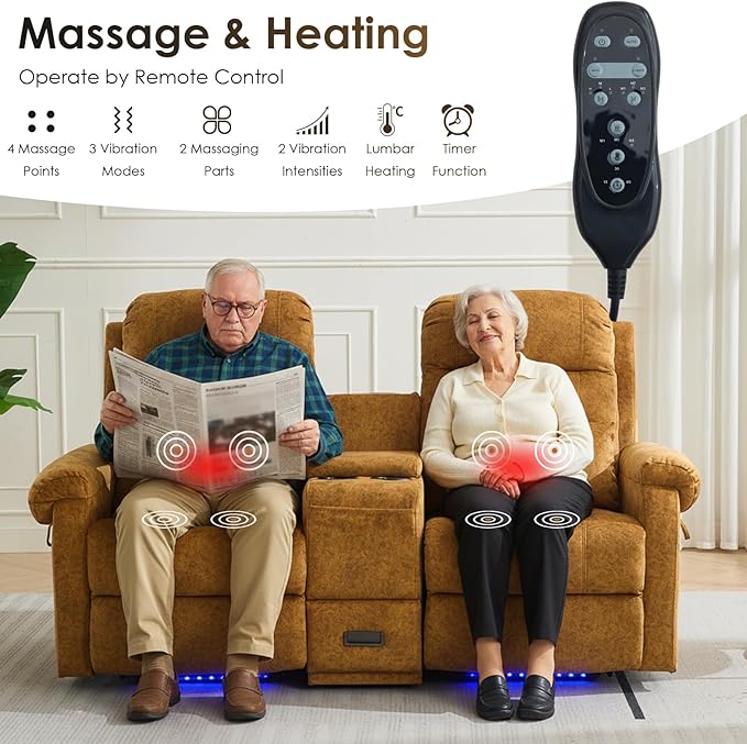 SAMERY Loveseat Recliner Sofa Power Lift Recliner for Elderly with Massage and Heat Electric Reclining Loveseat Sofa Couch with Console Cup Holder Outlets USB Drawer (Yellow Lift Loveseat) | Ea