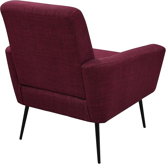 Mid Century Modern Upholstered Fabric Accent Chair Living Room Bedroom Leisure Single Sofa Chair (with Metal Legs) TV armrest seat Suitable for Small Space Home Office Coffee ChairWine Red