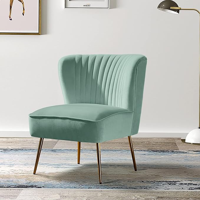 HULALA HOME Velvet Accent Chair Modern Upholstered Cute Side Chair with Gold Metal Legs Armless Wingback Slipper Chair Comfy Living Room Chair for Bedroom Guest Room VanitySAGE