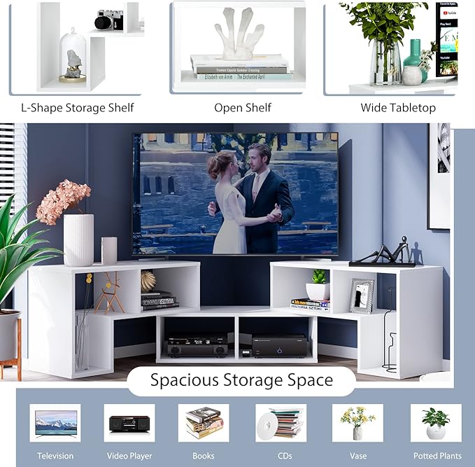 Tangkula 3 Pieces Console TV Stand Free-Combination Entertainment Center for 50 55 60 65 Inch TV Minimalist Modern TV Media Stand DIY Open Storage Bookcase Shelf for Living Room (White)