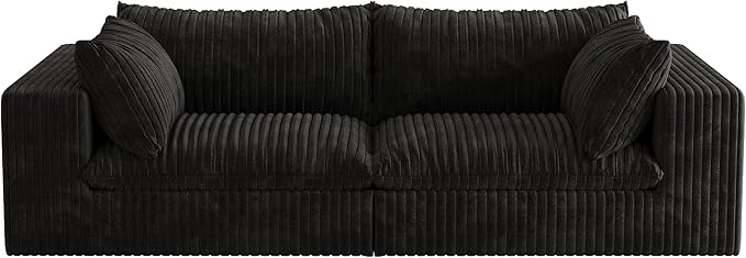 Boneless Corduroy Modular Couch with Removable Cushion 78.8 Comfy Cloud Couch for Small Spaces Deep Seat &amp Memory Foam No Assembly Required Compression Couches for Small Spaces(Black) | Fluff
