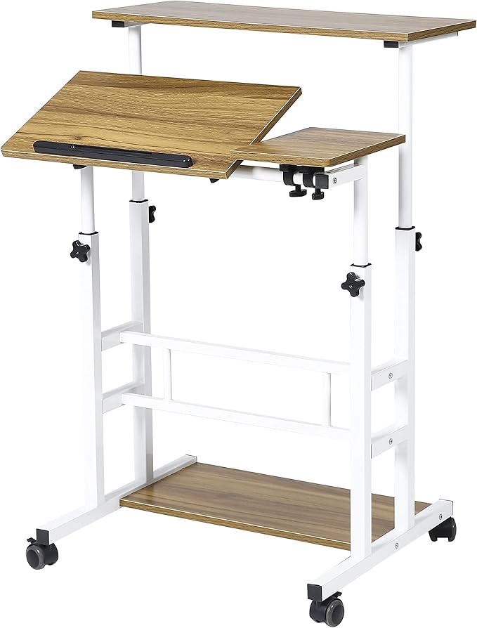 UNICOO Portable Standing Desk on Wheels Height Adjustable Mobile Workstation Versatile for Home Office Rolling Sit to Stand Design Ergonomic - (U101-AO)