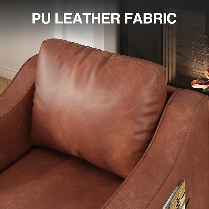 Mid Century Modern Accent Chair 30 Inches PU Leather Armchairs Barrel Chair Living Room Chairs Club Chair with Cushion Reading Chair for Bedroom Apartment Reading Room Brown