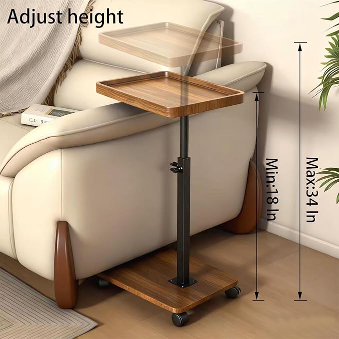 Adjustable Height Couch Tables That Slide Under Sofa 360° Swivel Modern Tv Tray Table with Wheel C Shaped End Table for Couch C Table for Small Place Perfect for Livingroom Bedroom