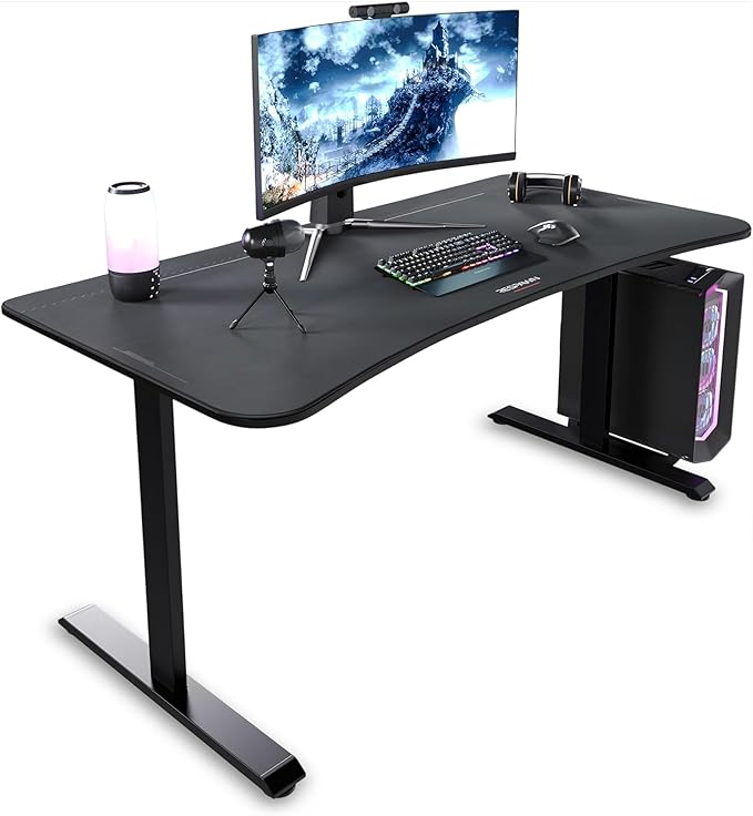 Respawn 1063 Gaming Desk with Cable Management - 63 Inch Ergonomic Full Computer Desk Mouse Pad Sturdy Home Office Workstations Laptop PC Console Gamer Table Wooden Study Table for Bedroom - Black