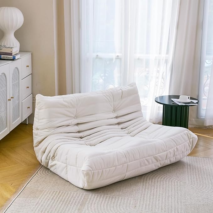 N&ampV Fireside Chair Mid Century Armless Floor Sofa Soft Premium Microfiber Floor Lounge Chair Foam Sofa Accent Chair for Living Room Bedroom and Office (Loveseat Ivory)