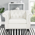 Chesterfield Faux Leather Chair | White Tufted Arm Deep Seat Accent Chair Living Room/Bedroom