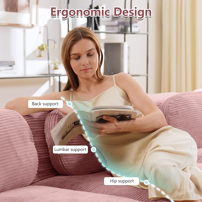 Boneless Sectional Couch No Assembly Required 152.7” L Shaped Modular Cloud Sofa with Pillow and Ottoman Deep Seat Corduroy Couch for Living Room Bedroom Office Apartment