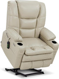 MCombo Oversized Triple Motor Power Lift Recliner Chair with Massage and Dual Heating Adjustable Headrest for Big and Tall Elderly People Faux Leather R7635 (Beige Large-Oversize)