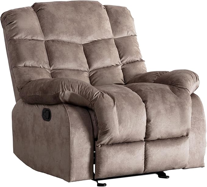 EBELLO Manual Recliner Chair Soft Fabric Reclining Chair with Soft Padded Headrest and Armrest Overstuffed Single Sofa for Living Room Brown