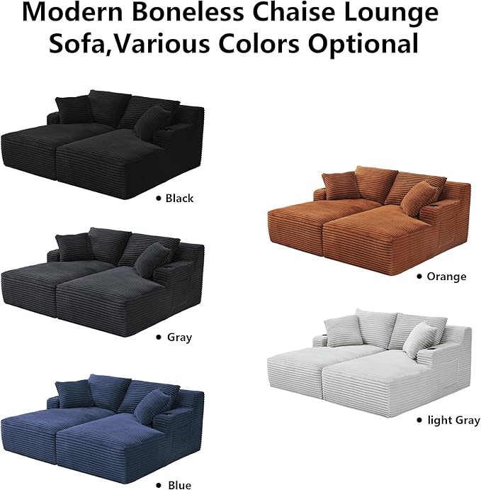 Setawix Corduroy Double Chaise Lounge Sofa Chair Indoor70.9 Modern Boneless Loveseat SleeperCompressed Cloud Lounger Couch BedDIY Modular Sectional Sofas with CupholdersNo Assembly