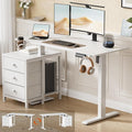 REAHOME Electric Standing Desk with Drawers 47 x 24 Inches Height Adjustable Sit Stand Desk with Storage 3 Memory Preset Home Office Computer Table Printer Cabinet 2 Hooks Cable Management White