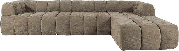Christopher Knight Home Mania 122 Modular L-Shape Sofa Couch with Chaise Lounge Modern Sectional Sofa Set for Living Room Boucle Fabric Upholstered Cloud Couch with Deep Seat Brown