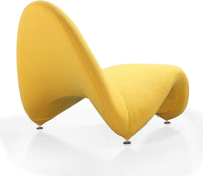 Manhattan Comfort MoMa Modern Abstract Lounge Accent Chair Sculptural Tongue Design Wool Blend Upholstery Metal Frame with Geometric Legs Fully Assembled Set of 2 Yellow